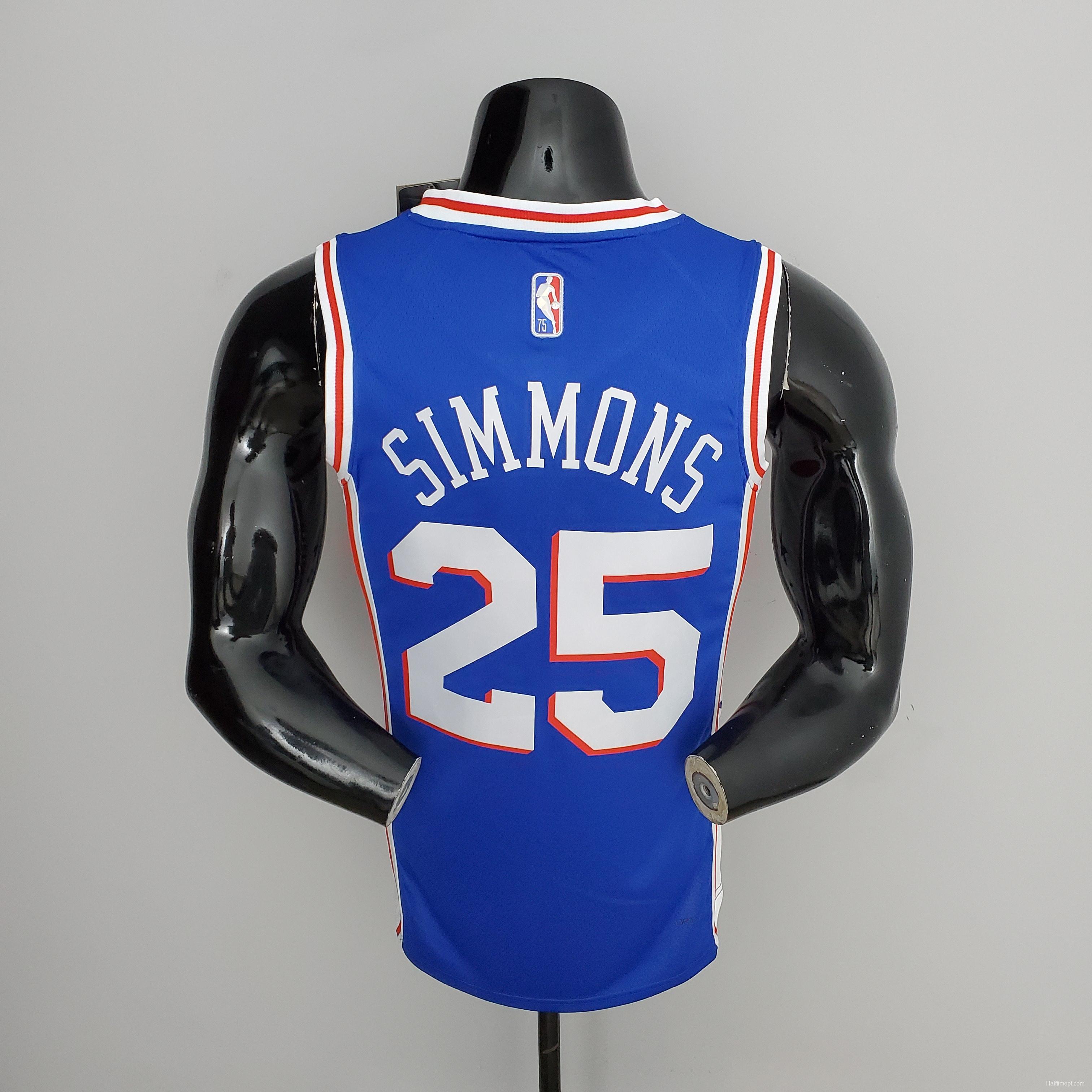 75th Anniversary Philadelphia 76ers SIMMONS#25 Blue NBA Jersey