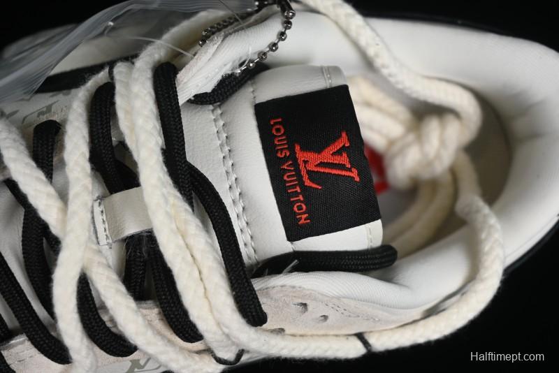 Nike SB Dunk Low LV Collaboration Anniversary Customized Sneakers in Off-White Black Swoosh Triple Floral - SJ2068-235