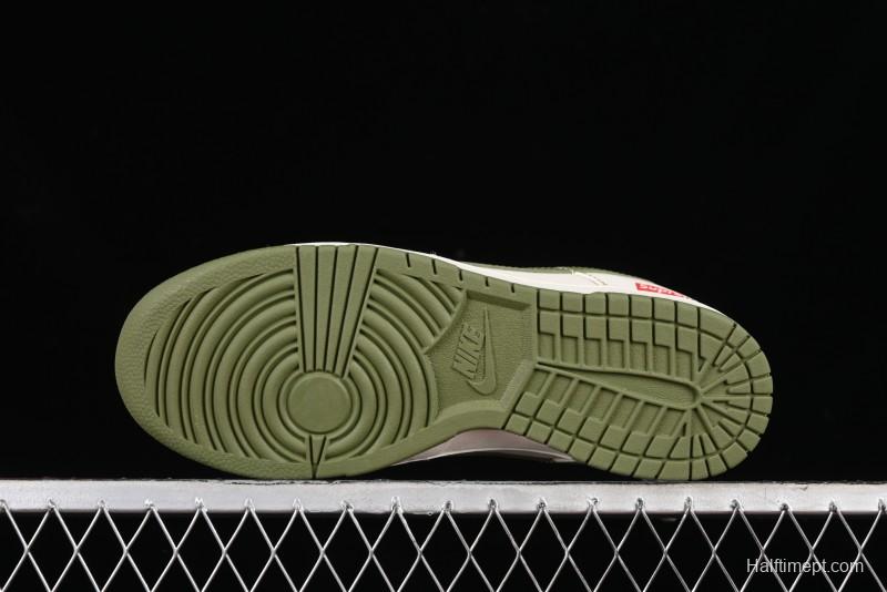 Nike SB Dunk Low Supreme Collaboration - Military Green Double Swoosh Anniversary Custom Low-Top Casual Sneakers - XX2025-319