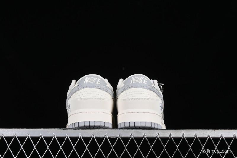 Stussy x Nike SB Dunk Low Retro Premium Sneakers in Off-White Light Grey Swoosh - DQ1098-377
