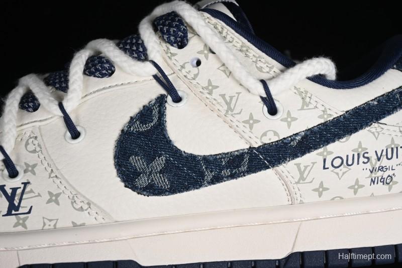 Nike SB Dunk Low LV Collaboration - Light Blue Check Print Anniversary High-End Custom Low-Top Casual Sneakers - SJ2068-249