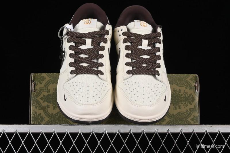 Nike SB Dunk Low Gucci Collaboration - Beige Brown Woven Fabric Anniversary High-End Custom Low-Top Casual Skate Shoes - DQ1098-375