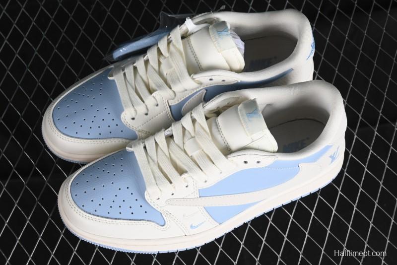 Nike Travis Scott x Fragment Design x Jordan Air Jordan 1 Low OG SP AJ1 LV Blue Double Hook Casual Sneakers - BB6588-103