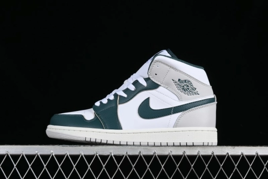 Nike Air Jordan 1 Mid Basketball Shoes with Oxidized Green Leather and Perforated Toe - FQ7720-103