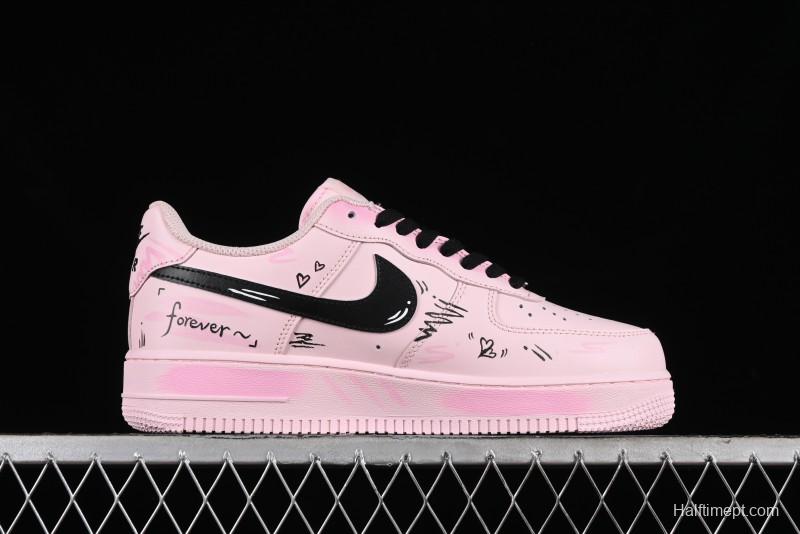 Nike Air Force 1 '07 Low Casual Sneakers with Anime-inspired Peach Pink Spray Design - CW2288-111