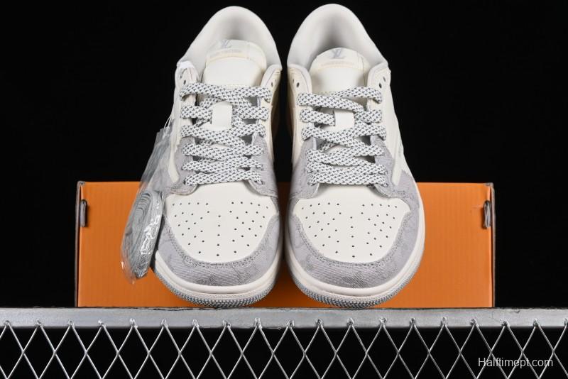 Nike Travis Scott x Fragment Design x Jordan Air Jordan 1 Low OG SP AJ1 LV Grey Denim Culture Casual Sneakers - LJ5188-004
