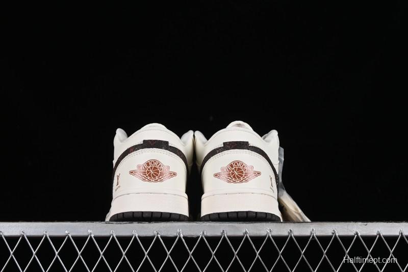 Nike Air Jordan 1 Low LV Collaboration Sneakers - Classic Monogram Swoosh in Off-White - WG8850-004