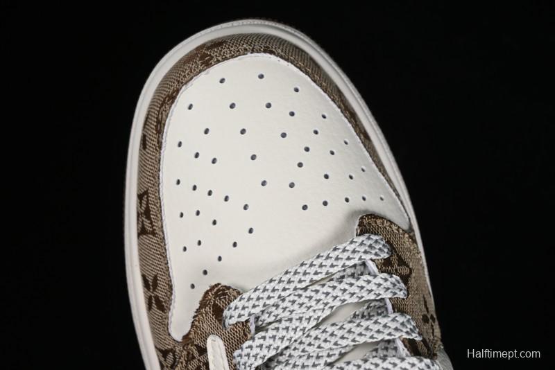 Nike Travis Scott x Fragment Design x Jordan Air Jordan 1 Low OG SP AJ1 LV Light Brown Print Casual Sneakers - SJ2068-102