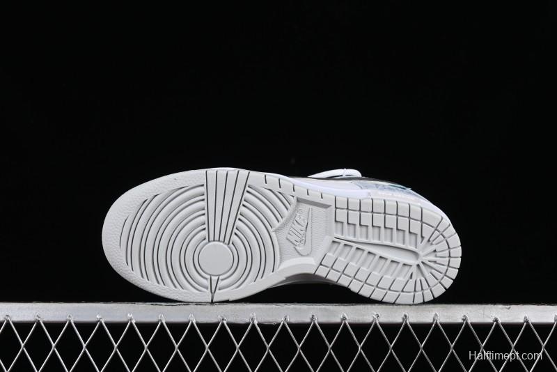 Nike Dunk Low Retro SB Casual Skate Shoes in Light Grey Blue with Silver Swoosh and Deconstructed Straps - HF0730-160