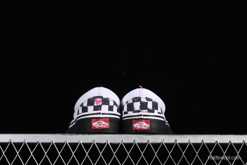 Vans Slip-On Classic Collaborative Hand-Painted Graffiti with Pink Accents and Crystal Outsole Checkerboard Slip-On - VN000CT5BPA