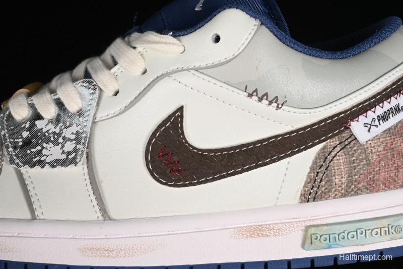 Nike Air Jordan 1 Low AJ1 Retro Basketball Shoes Panda Prank Voyage Theme - 553558-414