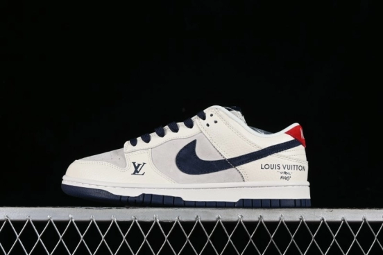 Nike SB Dunk Low LV Collaboration - Suede Navy Blue Anniversary High-End Custom Low-Top Casual Skate Shoes - FC1688-134