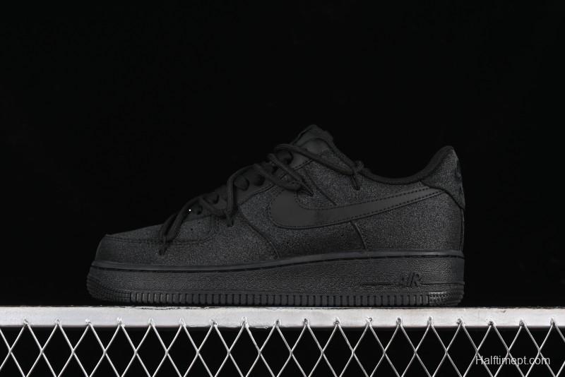 Nike Air Force 1 '07 Low Cleanfit High Street Retro Style All Black Star-Studded Diamond Accents Lace-Up Low-Top Casual Sneakers - ZH0316-030