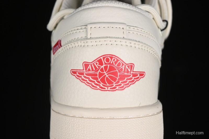 Nike Air Jordan 1 Low Supreme Collaboration - Retro Basketball Shoes in Off-White Red with Small Logo - SJ9950-017