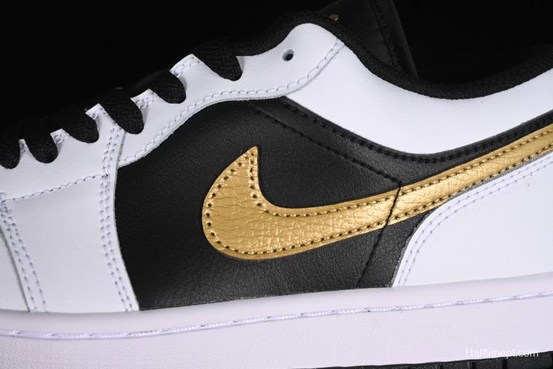 Nike Air Jordan 1 Low AJ1 Black White Gold Hook Basketball Shoes - 553558-172