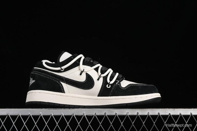 Nike Air Jordan 1 Low AJ1 x Violent Bear Collaboration - Black Beige Mark Line Custom Retro Basketball Shoes - SJ9950-013