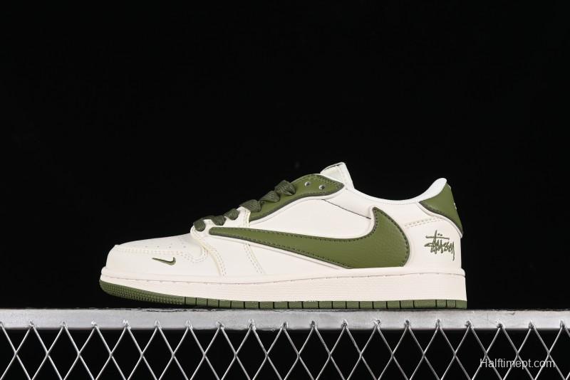 Nike Travis Scott x Fragment Design x Air Jordan 1 Low OG SP AJ1 Retro Sneakers in Sail Military Green - DM6688-602