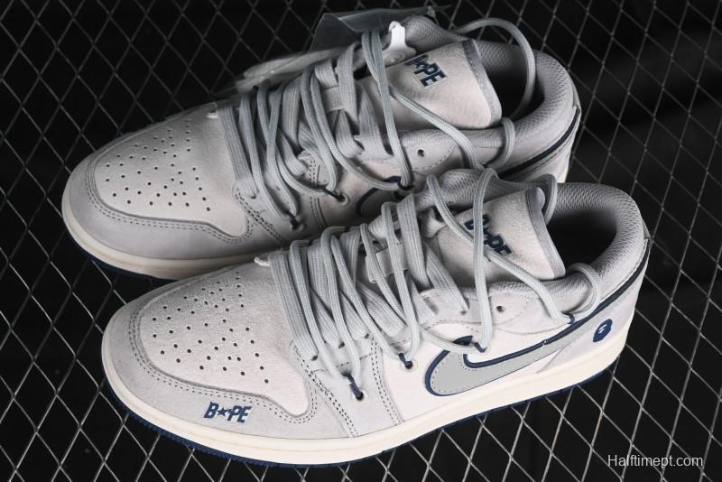 Nike Air Jordan 1 Low AJ1 Bape Collaboration - Grey Blue Retro Basketball Shoes with Custom Laces - SJ9950-019