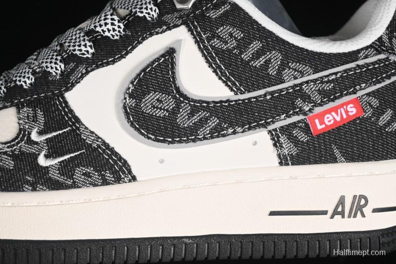 Nike Air Force 1 '07 Low Levi's Collaboration Double Swoosh Beige Black Casual Sneakers - SJ6698-001