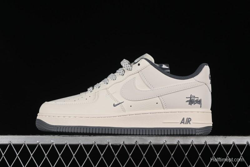 Nike Air Force 1 '07 Low Stussy Collaboration - Light Grey Double Swoosh Casual Sneakers - XZ6188-012