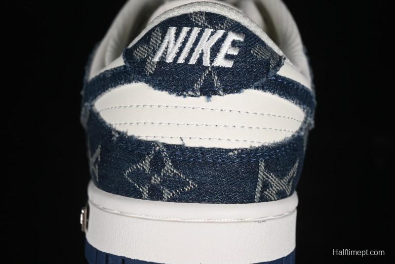 Nike SB Dunk Low LV Collaboration - Dark Blue Denim White Blue Swoosh Anniversary High-End Custom Low-Top Casual Sneakers - DJ2024-008