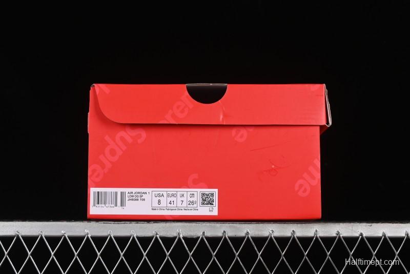 Nike Travis Scott x Fragment Design x Air Jordan 1 Low OG SP AJ1 Supreme Collaboration - Green Canvas Swoosh Low-Top Casual Sneakers - JH6088-706