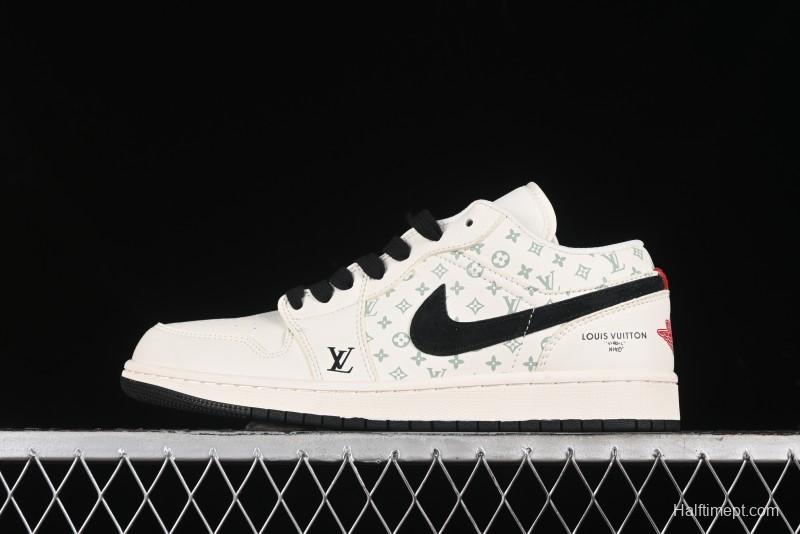 Nike Air Jordan 1 Low AJ1 LV Collaboration - Printed Dark Blue Swoosh High-End Custom Retro Basketball Shoes - WG8850-009