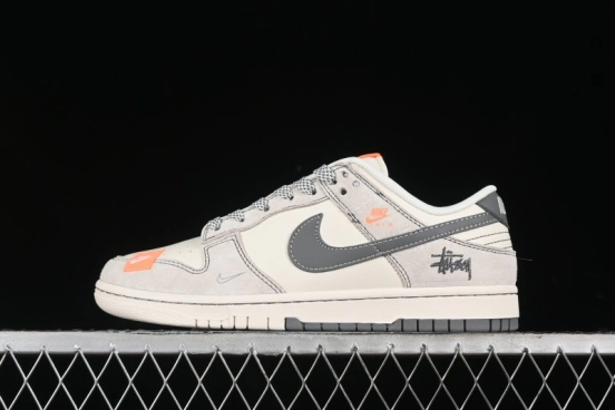 Nike SB Dunk Low Stussy Collaboration Patch Grey White Dark Grey Swoosh Anniversary Custom Low-Top Casual Skate Shoes - MM1089-024