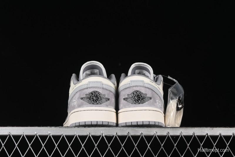 Nike Air Jordan 1 Low Stussy Collaboration - Light Bone Grey Dual-Tone Premium Custom Retro Basketball Shoes - SJ9950-045