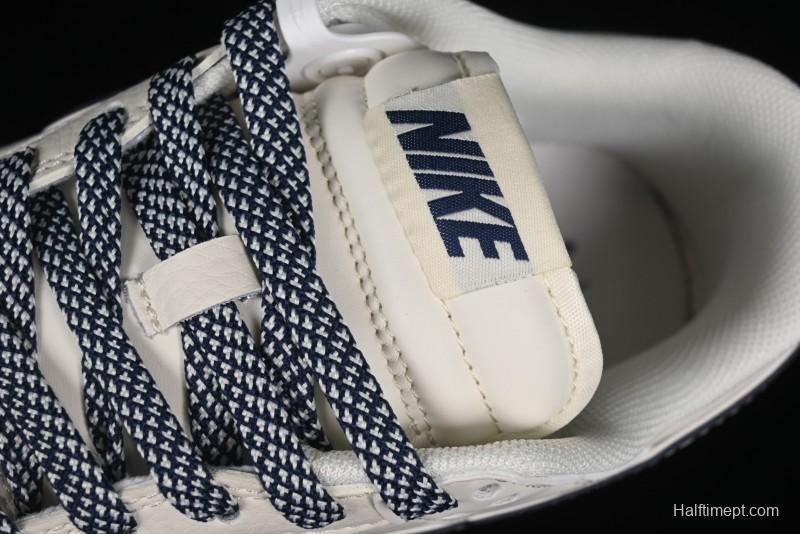 Nike SB Dunk Low Anniversary Premium Custom Low-Top Casual Skate Shoes in Off-White with Navy Blue Swoosh - SJ1089-004