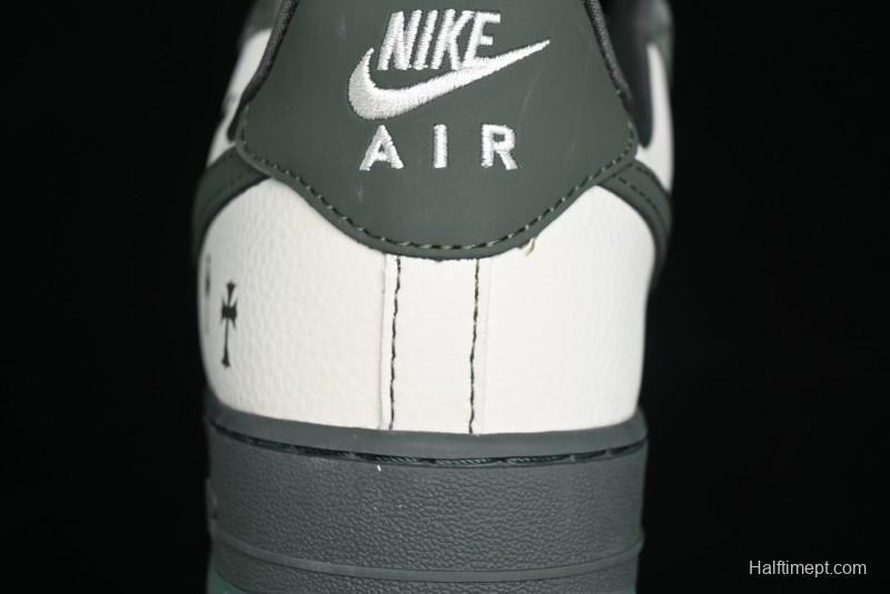 Nike Air Force 1 '07 Low Chrome Hearts Collaboration - Moss Green White Low-Top Casual Sneakers - KK1988-029