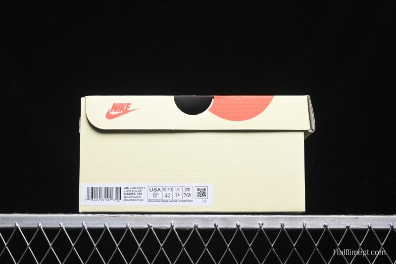 Nike Travis Scott x Fragment Design x Air Jordan 1 Low OG SP AJ1 Retro Sneakers with Reverse Swoosh - SJ2068-135