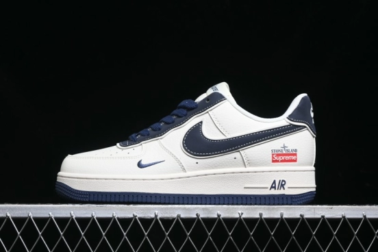 Nike Air Force 1 '07 Low Stone Island x Supreme Collaboration - Navy Blue & Off-White Low-Top Casual Sneakers - BB1616-302
