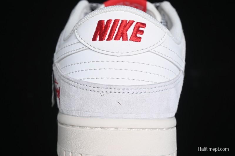 Nike SB Dunk Low Stussy Collaboration - Patchwork Grey White Swoosh Anniversary Custom Low-Top Casual Sneakers - YX5066-218