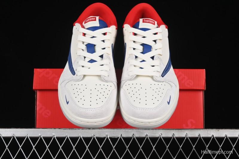 Nike Travis Scott x Fragment Design x Air Jordan 1 Low OG SP AJ1 Supreme Collaboration - Blue White Colorway Low Top Casual Sneakers CH6336-016