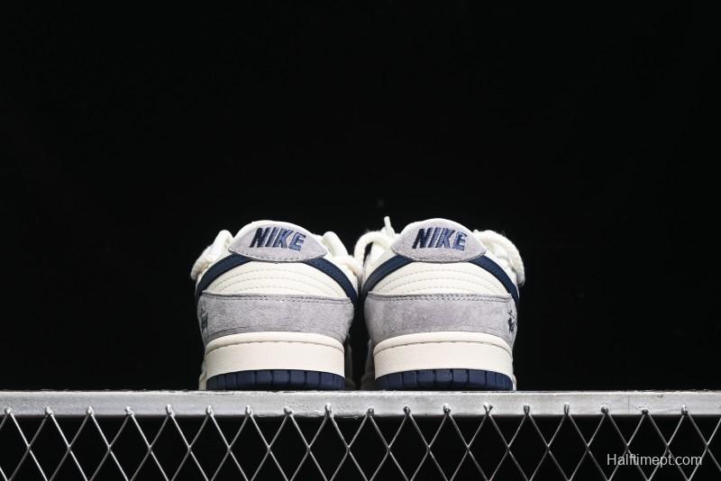Nike SB Dunk Low Stussy Collaboration - Navy Blue Embroidery Swoosh Anniversary Custom Low-Top Casual Sneakers - SJ2068-296