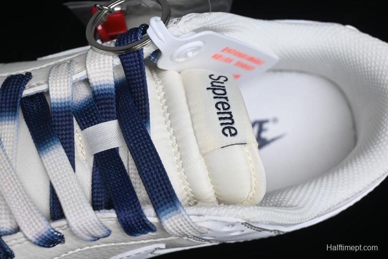 Nike SB Dunk Low Supreme Collaboration - White Blue Color Blocking with Mini Swoosh Anniversary Custom Edition Low-Top Casual Skate Shoes - BB8675-110