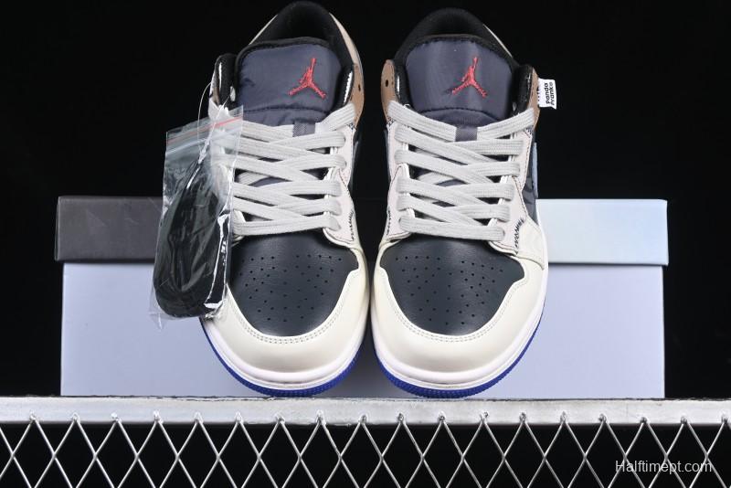 Nike Air Jordan 1 Low Retro Basketball Shoes with Panda Mischief Skyline Design - 553558-154