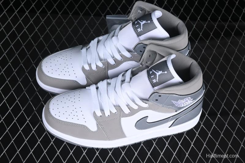 Nike Air Jordan 1 Mid AJ1 High-Top Basketball Shoes in White Grey Patent Leather - HF3216-100