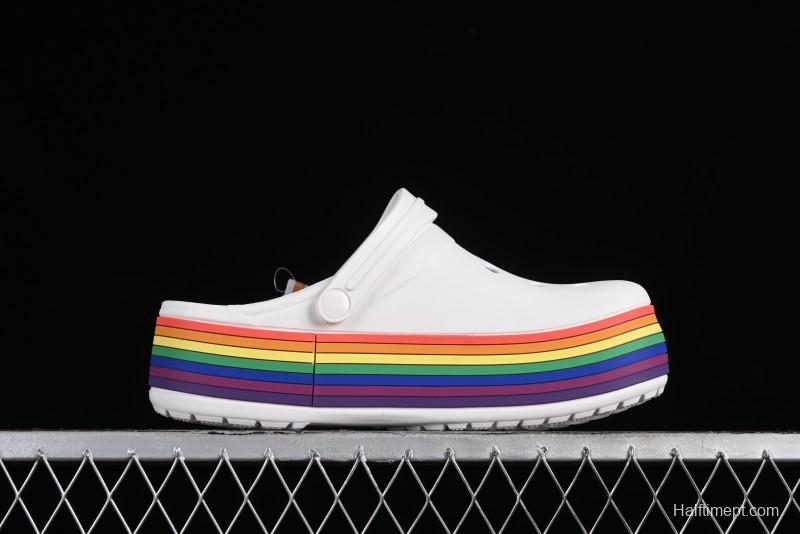 Crocs Crocband Platform Rainbow Comfortable Thick-Soled Clogs - B.D4