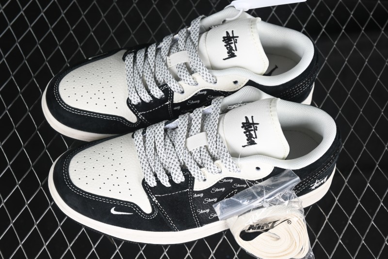 Nike Air Jordan 1 Low Retro Basketball Shoes Custom Stussy Black - FC1688-199