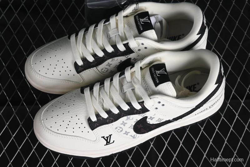 Nike Dunk Low LV Collaboration - Monogram Beige Black Hook SB Low Top Casual Skate Shoes - FC1688-189