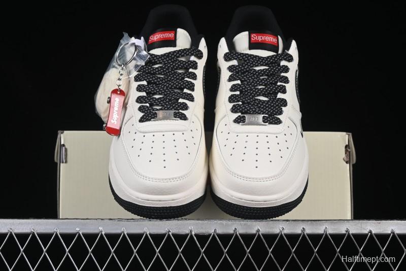 Nike Air Force 1 '07 Low Stone Island x Supreme Collaboration Beige Black Patchwork Low-Top Casual Sneakers - HH7518-042