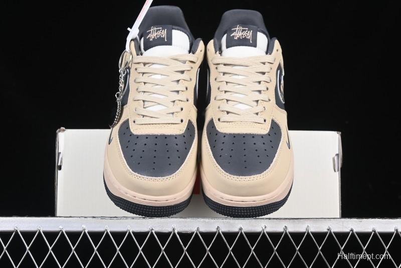 Nike Air Force 1 '07 Low Stussy Collaboration Grey Fog Swoosh Low-Top Casual Sneakers - KK1988-033