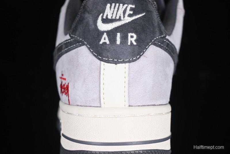 Nike Air Force 1 '07 Low Stussy Collaboration Pig Skin Swoosh Logo Low-Top Casual Sneakers - XS1958-501