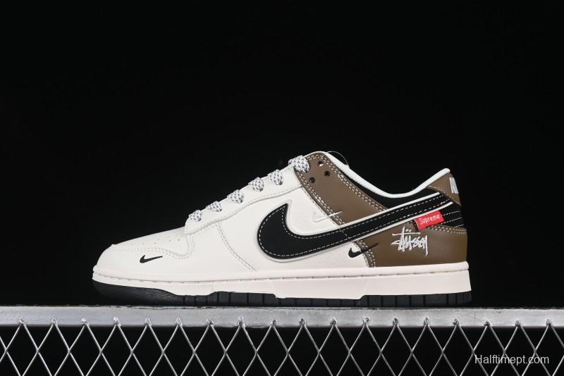 Nike SB Dunk Low Supreme Stussy Collaboration Beige Double Mini Swoosh Anniversary High-End Custom Low-Top Casual Skate Shoes - XS6089-502