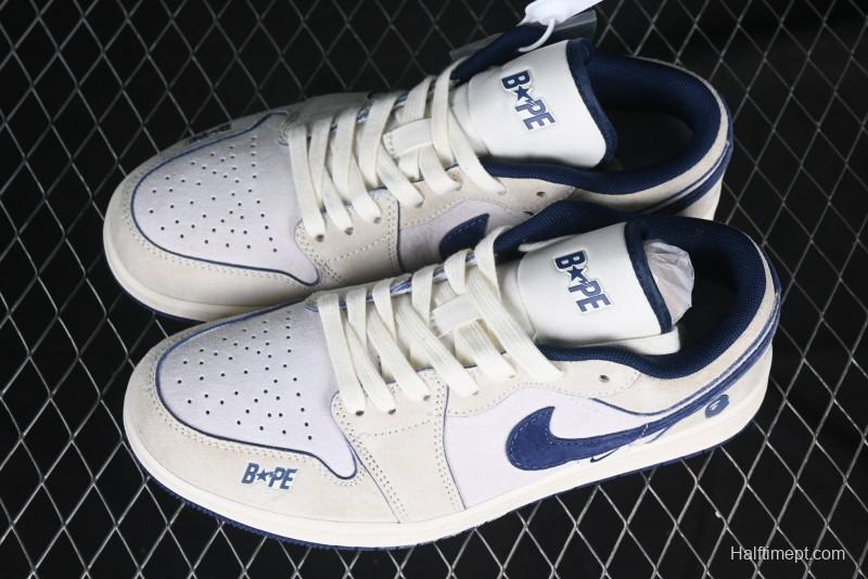 Nike Air Jordan 1 Low AJ1 Bape Collaboration Ice Blue High-End Custom Retro Basketball Shoes - DM9188-007