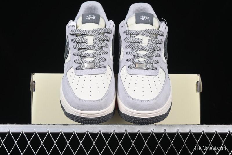 Nike Air Force 1 '07 Low Stussy Collaboration - Pig Grey Swoosh Low-Top Casual Sneakers - XZ3318-066