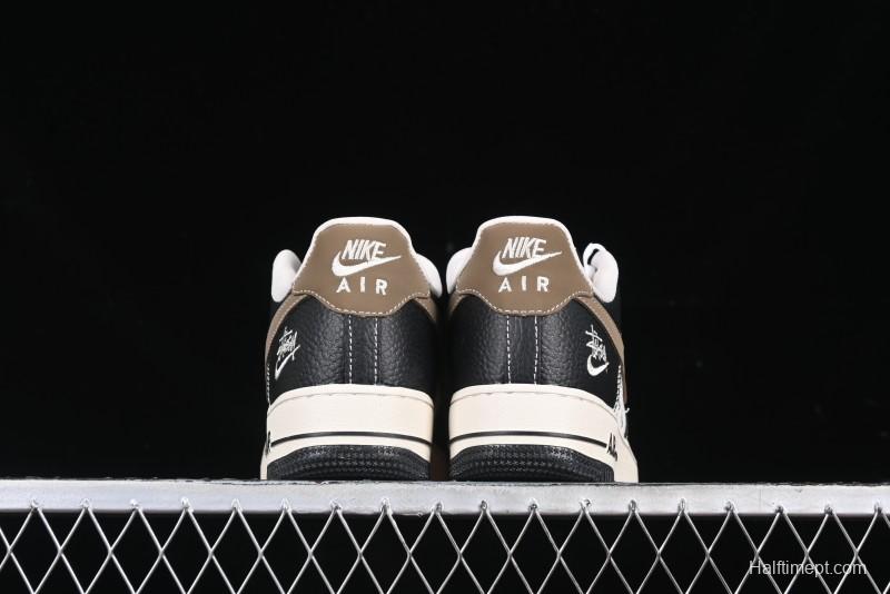 Nike Air Force 1 '07 Low Stussy Collaboration Black Leather & Gum Sole Low-Top Casual Sneakers - CH6336-519