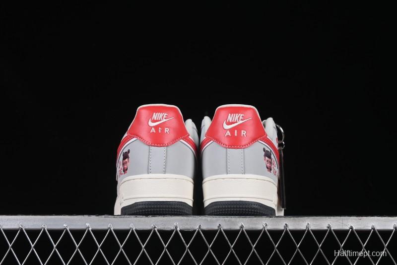 Nike Air Force 1 '07 Low Nezha Collaboration Grey Red Swoosh Casual Sneakers - DF0188-046